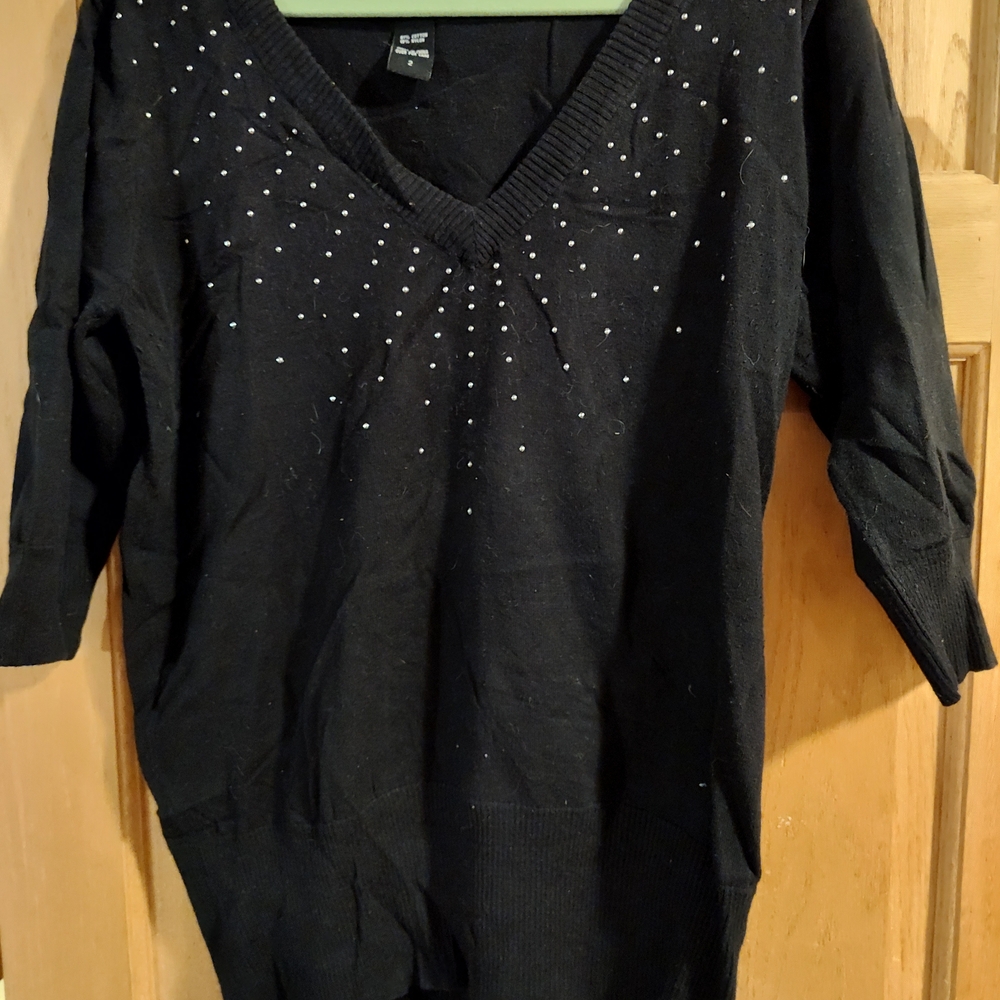 Torrid Black V-Neck Sweater with Silver Accents